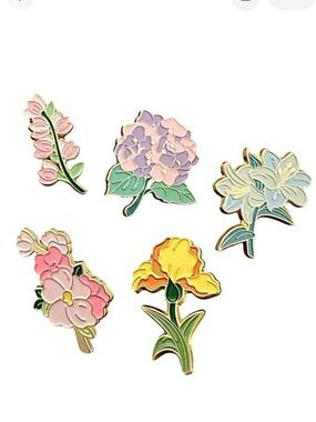 🧷💐🌺🌸🌷Flower Enamel Pins - BUNDLE OF 4 - Stunning Floral Enamel Pins On Gold Back